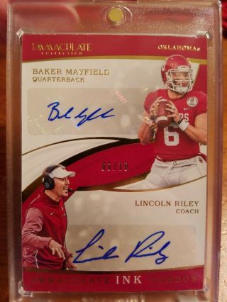 Baker Mayfield Lincoln Riley 6/10 1/1 Jersey 2019 Immaculate Auto Oklahoma Ink