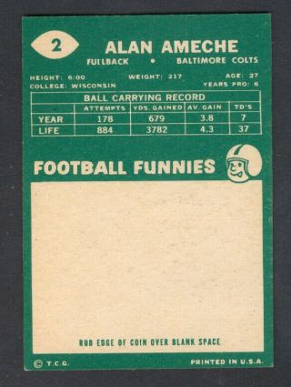 1960 Topps Football ALAN AMECHE 2 Colts NEARMINT 2