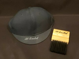 Al Barlick Hof Autographed Era Umpire Hat,  Rawlings Home Plate Brush