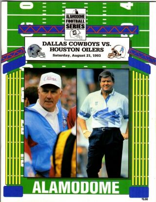 1993 Dallas Cowboys V Houston Oilers Program 8/21 Alamodome Jimmy Johnson Pardee