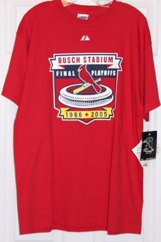 St Louis Cardinals Busch Stadium T Shirt Final Playoffs Majestic 1966 - 2005 Nwt