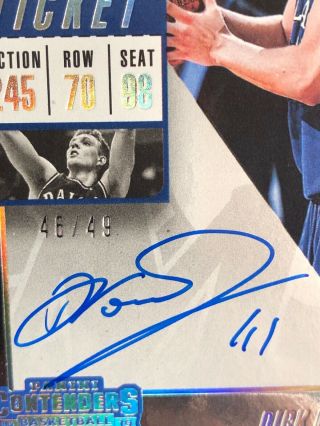2018 - 19 Rookie Contenders Ticket Dirk Nowitzki 46/49 Autograph Mavericks Auto SP 2