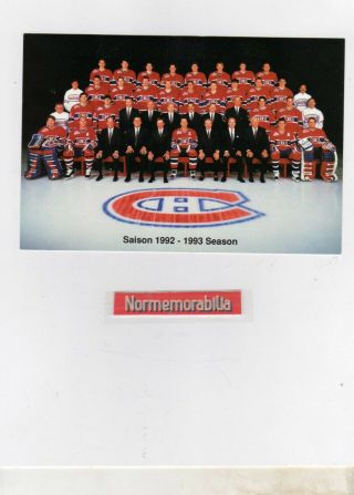 Montreal Canadiens Team Picture 1992 - 93 - Postcard 5 X 7 Inches Nr -