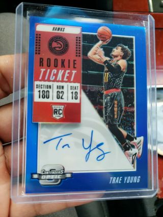 2018 - 19 Contenders Optic Trae Young Rc Auto Blue /99 Sp Ssp Hawks