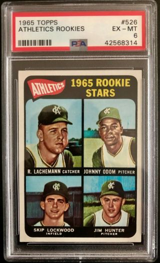 1965 Topps,  526,  Athletics Rookies,  Hof Jim Hunter Rookie Card,  Psa 6 Ex - Mt