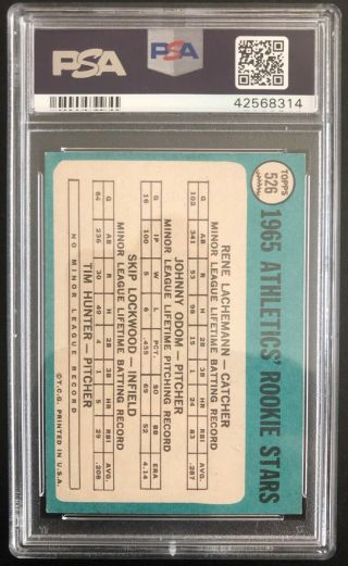 1965 Topps,  526,  Athletics Rookies,  HOF Jim Hunter Rookie Card,  PSA 6 EX - MT 2