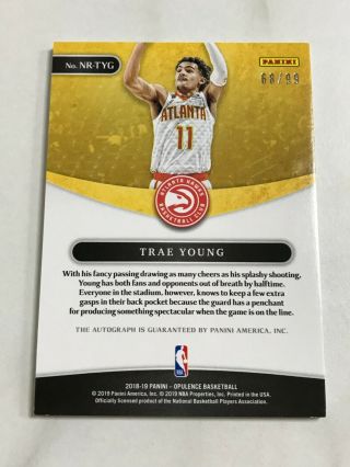 2018 - 19 Opulence RC Trae Young Rookie Auto /99 Hawks 2