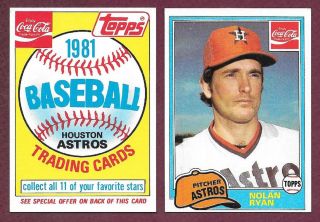 1981 Coca Cola Houston Astros Team Set Nolan Ryan Sutton Cedono Cruz Puhl (12)
