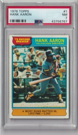 Hank Aaron 1976 Topps Baseball 1 Record Breaker Psa 7 Nm Braves Hof