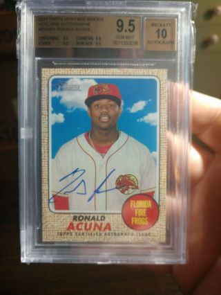 Ronald Acuna 2017 Topps Heritage Minors Real One Auto Bgs Quad 9.  5 W/10 Gem
