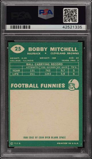 1960 Topps Football Bobby Mitchell 25 PSA 9 (PWCC) 2