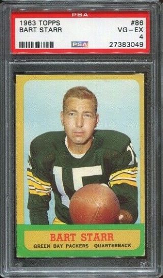 1963 Topps 86 Bart Starr Psa 4 Green Bay Packers Hof.  -