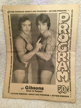 1981 Action Ringside Wrestling Program Gibsons,  Signed Bill Dundee & Jimmy Hart