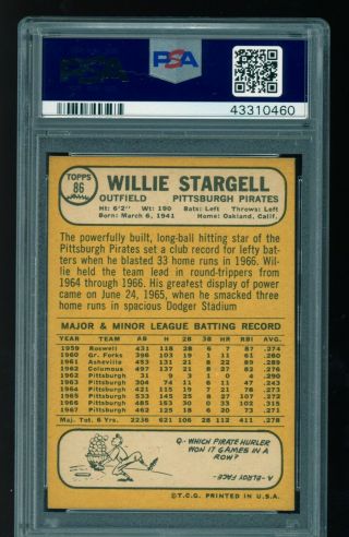 1968 68 Topps Willie Stargell 86 - PSA 8 - NM - MT - HOF 2