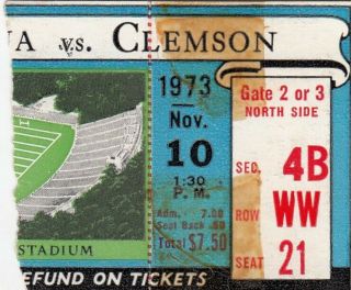 1973 And 1975 Clemson At Unc Football Game Ticket Stubs
