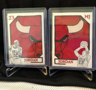Michael Jordan Bull Logo Patch 2 Card Set Sketch Cards Aceo Custom