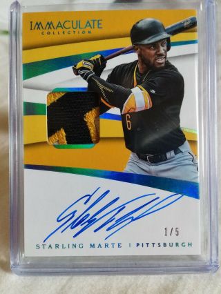 2018 Immaculate Material Signatures Ims - Sm Starling Marte Blue Auto 1/5