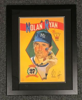 Nolan Ryan Signed 13x18 Strikeout King Poster Auto Framed 20x26 W/ Mets Hof