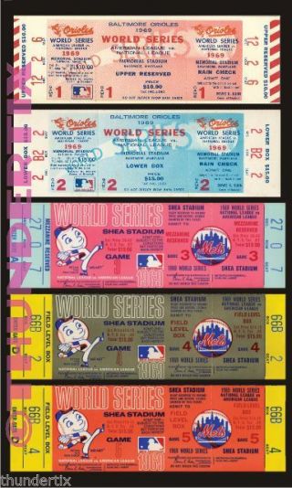 5 1969 World Series Full Tickets York Miracle Mets All Games,  Bonus