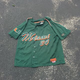 Men’s University Of Miami Hurricanes Baseball Jersey Colosseum Sewn Xl Green