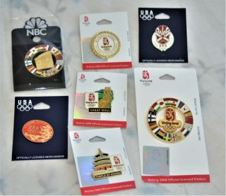 7 - Beijing 2008 Olympics Pins - Pre - Owned But In Package