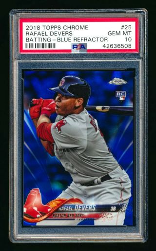 2018 Topps Chrome 25 Rafael Devers Rc Blue Refractor Red Sox Sp 67/150 Psa 10