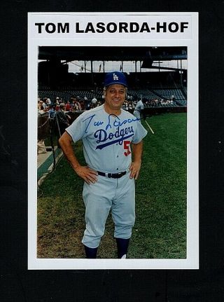 Tom Lasorda - L.  A.  Dodgers Autographed Color Postcard Sized Photo - Hof