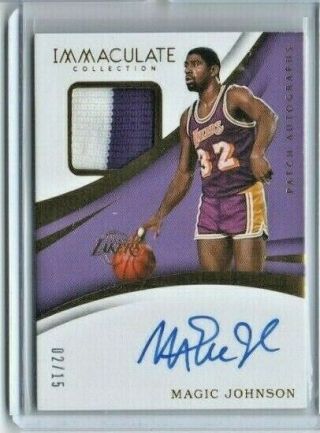 2017 - 18 Panini Immaculate Magic Johnson Patch Autographs 2/15 Lakers