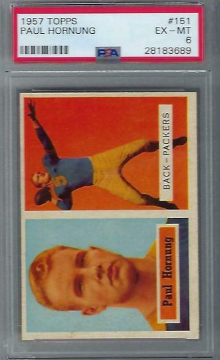 Green Bay Packers Paul Hornung 1957 Topps 151 Psa Ex - Mt 6 Rookie Card Rc
