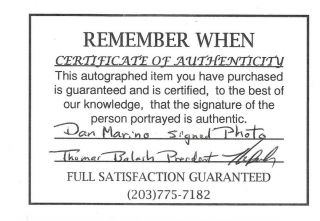 Dan Marino Miami Dolphins Nike Autographed b/w photo 5 3/4 x 8 3/4 with 3