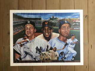 19.  5 " X 26 " Willie Mays,  Mickey Mantle,  Duke Snider Poster Signed By Artist /950