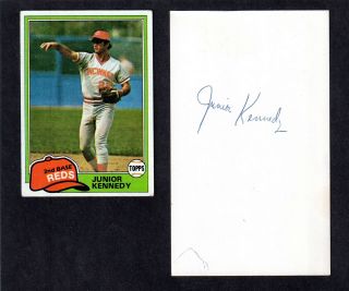 Junior Kennedy (debut 1974) Reds Cubs Signed Autograph Auto 3x5 Index