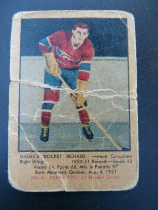 1951 Parkhurst Hockey Card Rookie 4 Maurice Richard Canadiens