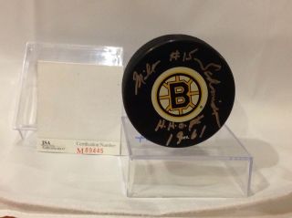Hof Hockey Milt Schmidt Autographed Bruins Puck Jsa Certified Deceased