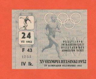 Orig.  Ticket Olympic Games Helsinki 1952 - 24.  07.  / With 5 Final`s Rarity