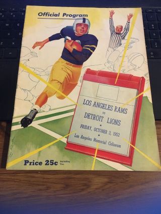 Official Program,  Los Angeles Rams Vs Detroit Lions,  Oct 3 1952 Footballs