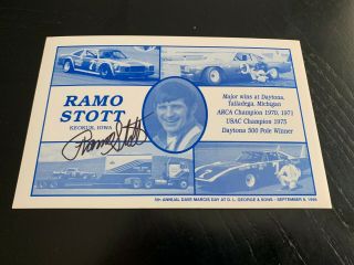 Vintage Ramo Stott Autographed Postcard From 1996 Dave Marcis Day