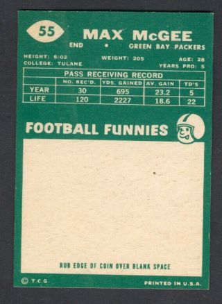 1960 Topps Football MAX McGEE 55 Packers NEARMINT 2