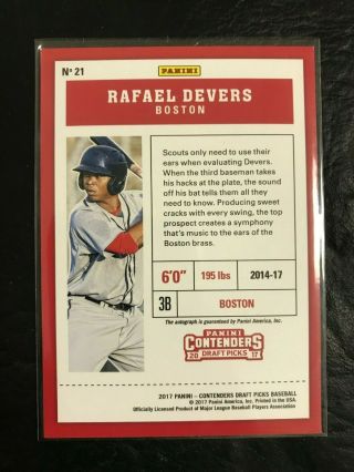 Rafael Devers 2017 Panini Contenders Autograph ed 36/99 Boston Red Sox 2