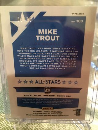 2019 Mike Trout Panini Optic All Stars We The People Prizm 59/76 FOTL 2