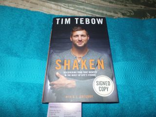Tim Tebow Autographed Hard Cover Book Shaken Jsa Certified
