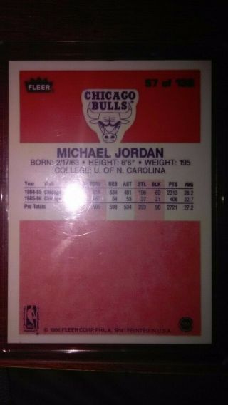 1986 - 1987 Fleer Michael Jordan Rookie Chicago Bulls 57 Basketball Card 2