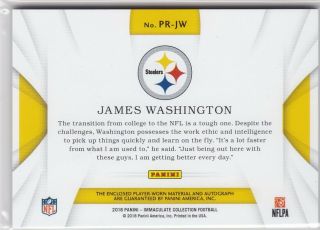 James Washington Pittsburgh Steelers 2018 Immaculate Rookie Patch AUTO RC /99 2