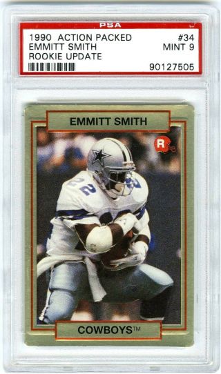 Emmitt Smith Rare 1990 Action Packed Rookie Update 34 Graded Psa - 9 Rc Card