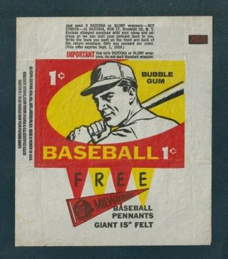 1959 Topps Baseball Card Wrapper 1 Cent,  Pennants Offer Extremely