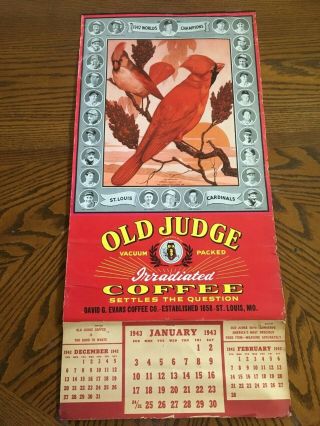 1943 St Louis Cardinals Old Judge Coffee Wall Calendar