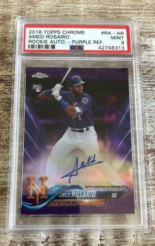 2018 Topps Chrome Amed Rosario Rc Rookie Purple Auto Card /250 Mets Psa 9