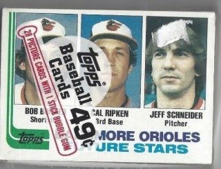 1982 Topps Baseball Card Cello Pack Cal Ripken Baltimore Orioles On Top