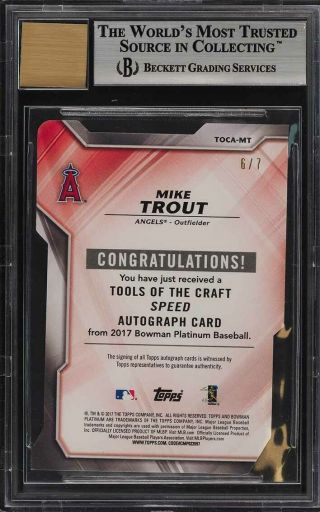2017 Bowman Platinum Tools Of The Craft Die - Cut Mike Trout AUTO /7 BGS 9 (PWCC) 2