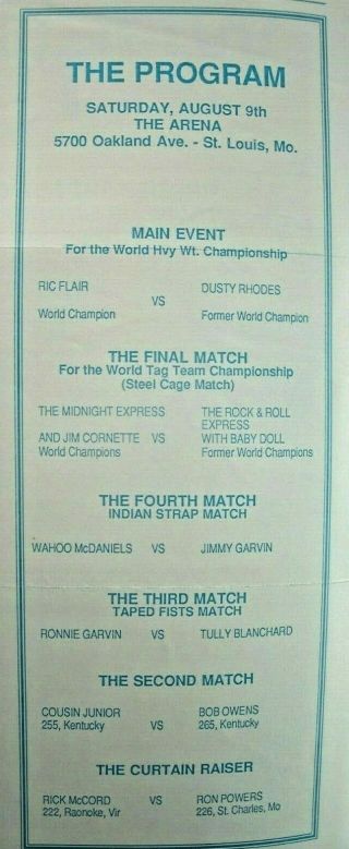 ST LOUIS WRESTLING 8/9/86 FLAIR v DUSTY CAGE,  INDIAN STRAP & TAPED FIST MATCHES 4